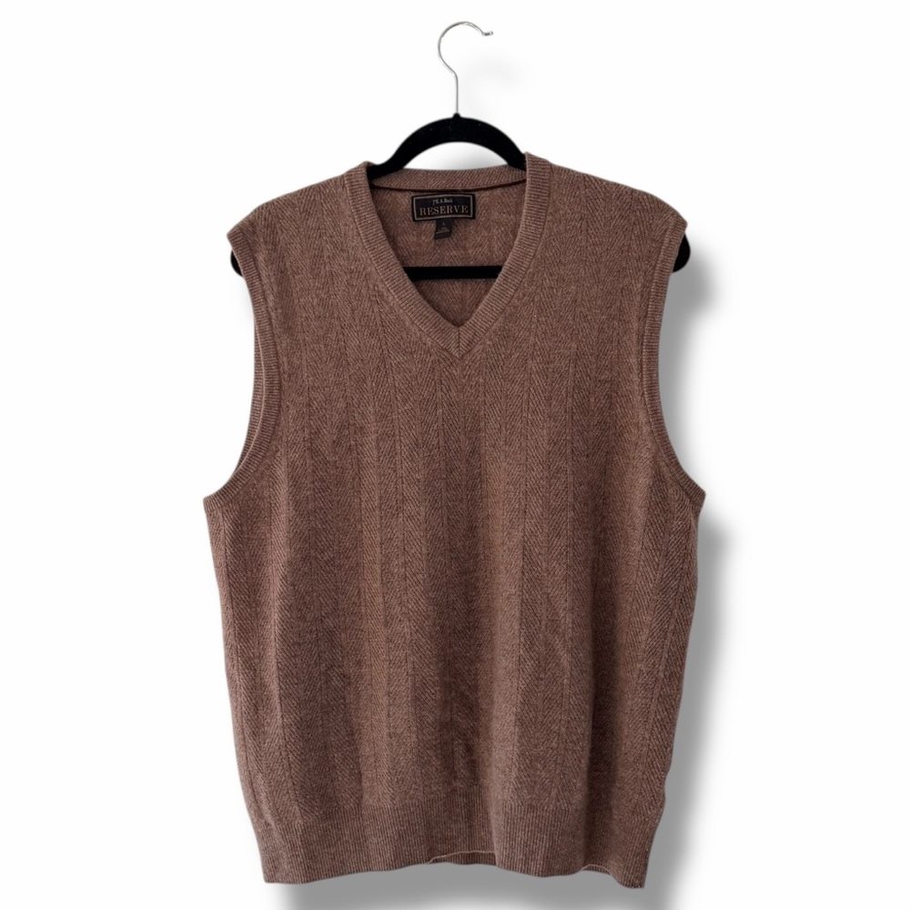 Jos. A. Bank Reserve Cashmere V-Neck Brown Sweater Vest Academia Old Money Large
